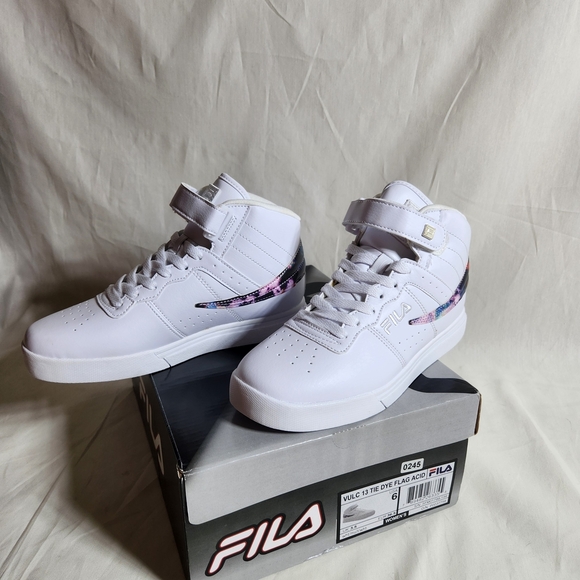 Fila Vulc 13 Tie Dye Flag Acid 6 White High-Top Sneakers with Tie-Dye Accent - Picture 3 of 7